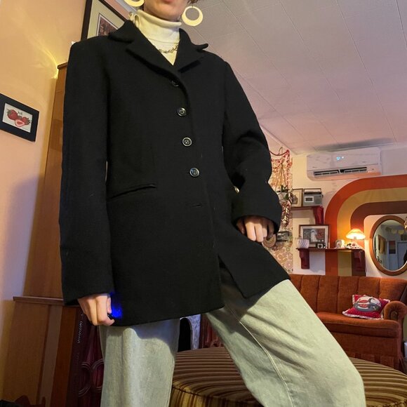 1990s 100% wool black blazer dress coat from Donnybrook -  Made in russia - Picture 3 of 11